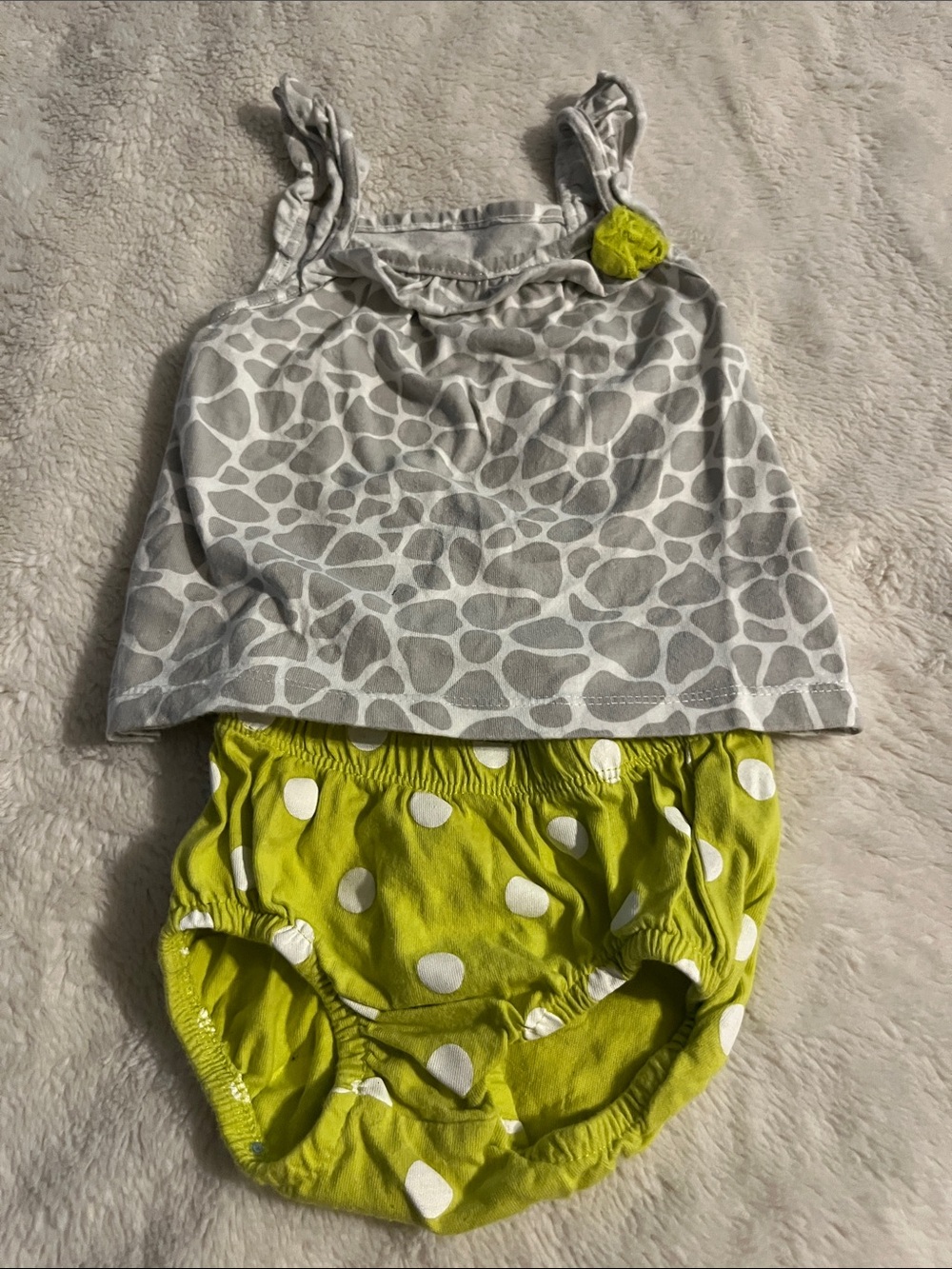 child of mine Gray Patterned Tank with Lime Polka-Dot Bloomers